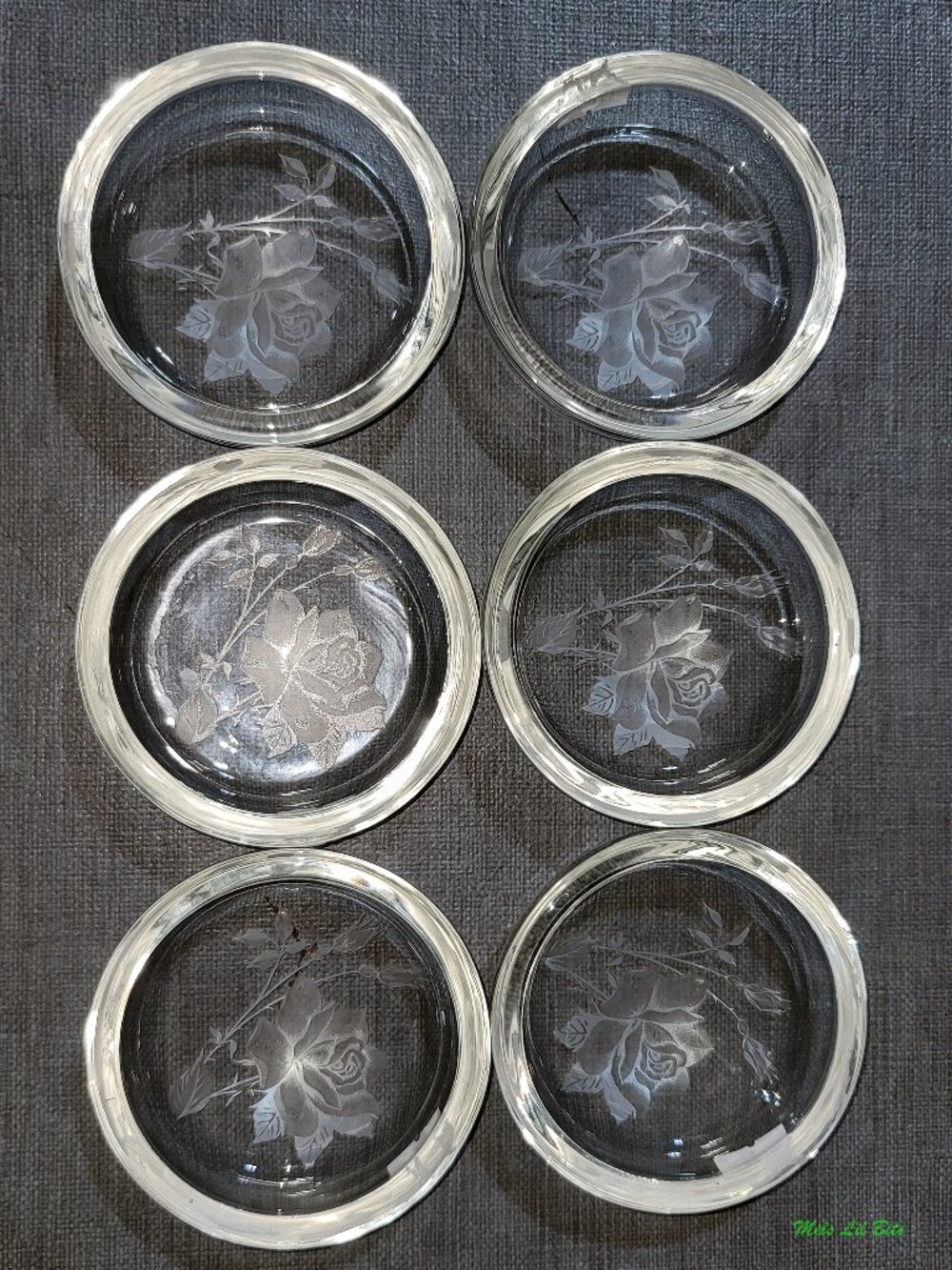 Set of 5 Vintage Etched Glass Rose Coasters *1 was damaged*